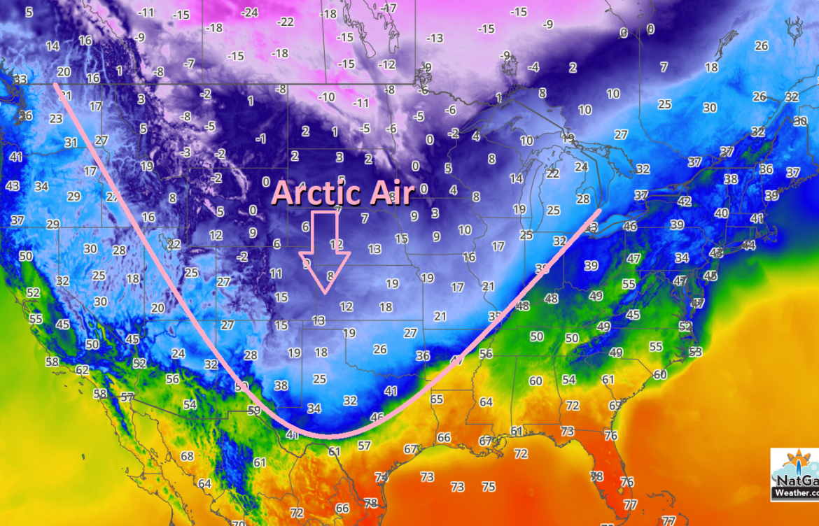 Arctic Front w/Snow & Ice Dropping Down Plains Into Texas